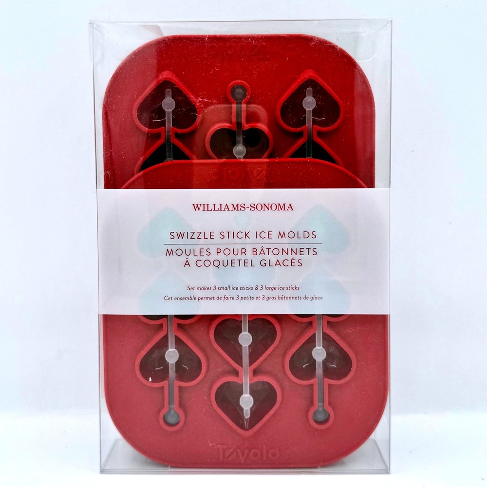 Williams Sonoma Swizzle Stick Ice Molds Red Heart Silicone Set Heart Shape